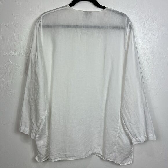 Hanna G White Linen Long Sleeve Button Front Blouse Top Size M - Picture 4 of 9